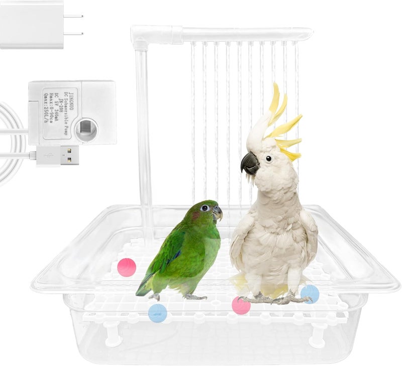 WEIYOONS Parrot Bathtub Pet Bird Bath for Cage Automatic Circulating Water Bird Shower Cockatiel African Grey Lovebird Budgies Small Medium Parakeets, Contains USB and Power Plug - Image 1